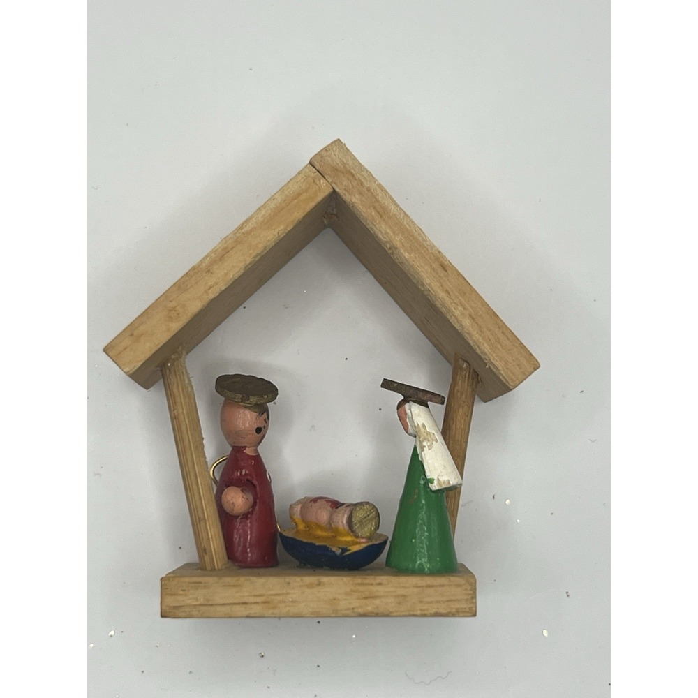 Vintage German Wooden‎ Nativity Ornament Mini Crèche Erzgebirge 2.5"